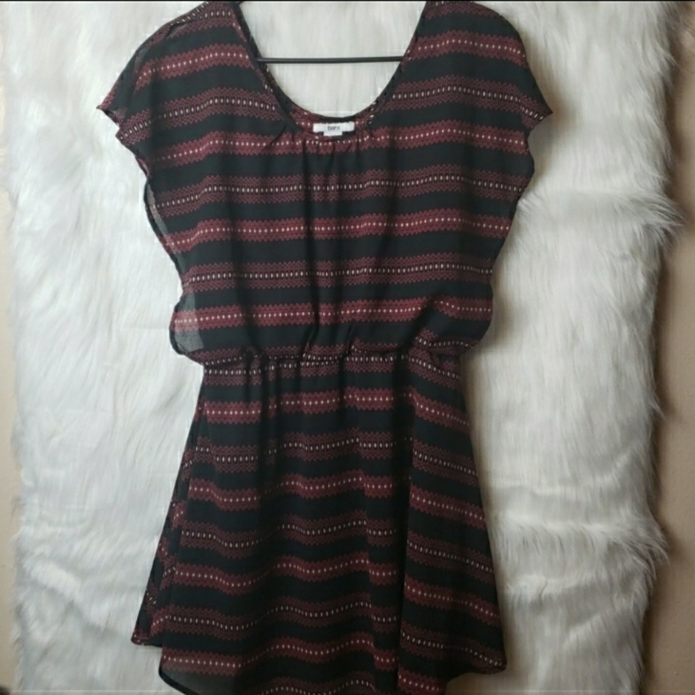 Sheer Black Pattern Casual Dress S